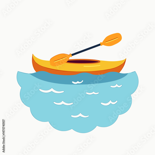 vibrant yellow canoe with paddle on calm blue water