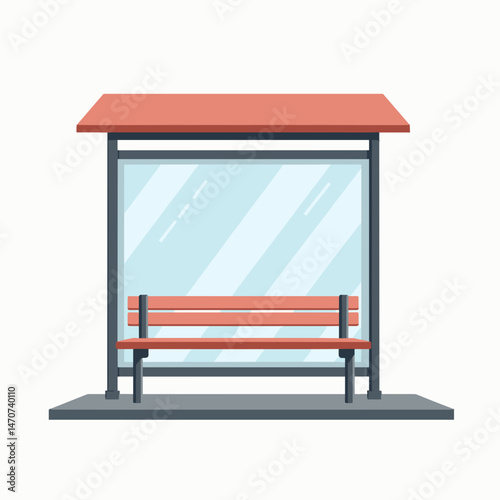 modern bus stop with bench and shelter  red and gray illustration