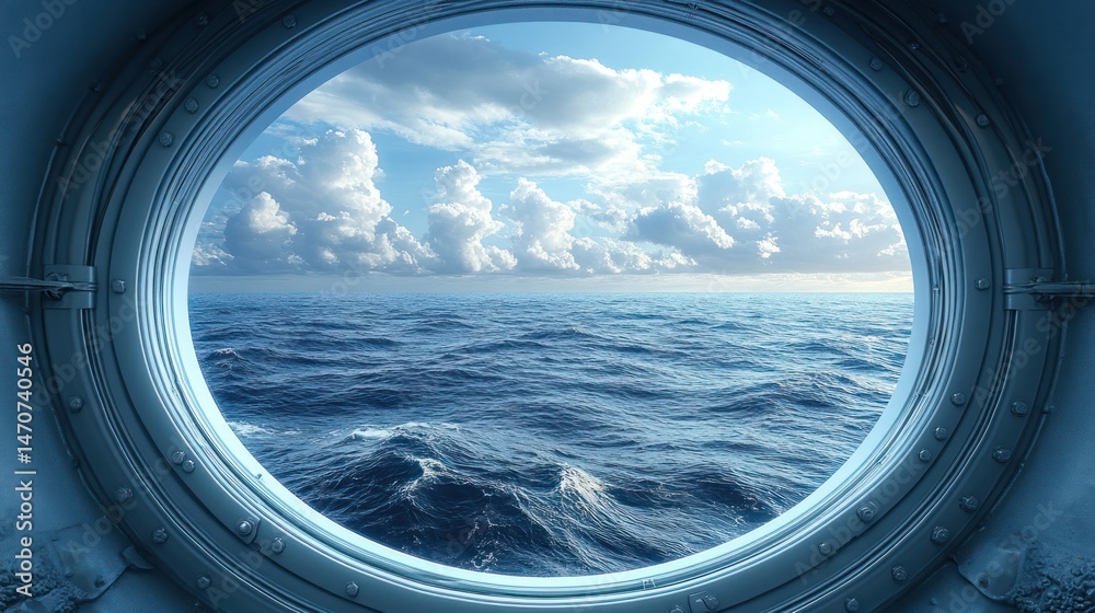 Ocean View Through a Porthole: A Serene Seascape Ocean View Through a Porthole: A Serene Seascape