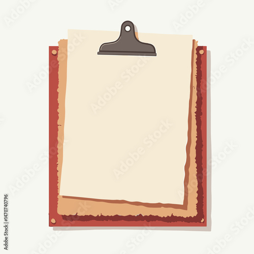 blank notepad with clipboard  red frame, white paper, black clip