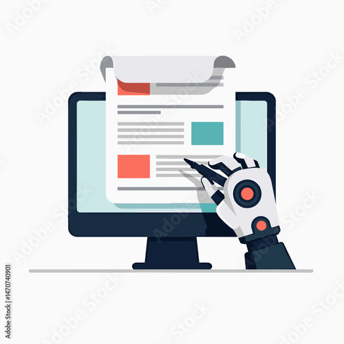robotic hand interacting with computer screen  digital technology concept