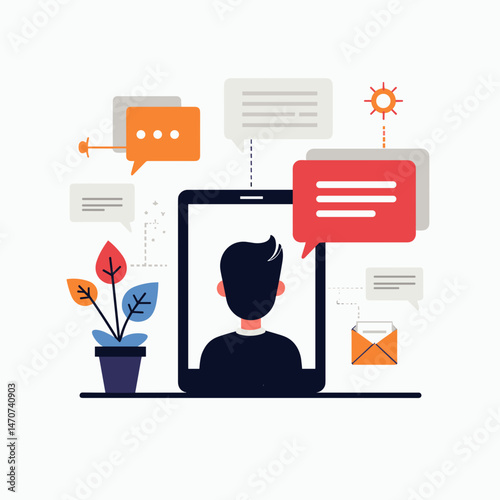 digital communication concept with man on tablet