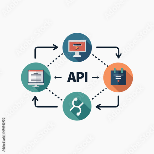 api integration connections with icons of computer, laptop, email, and documents