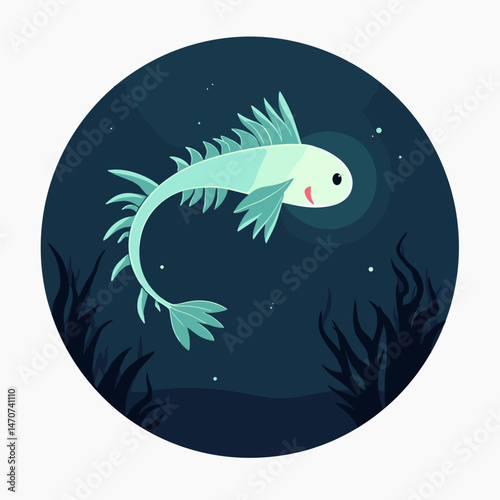 cute cartoon fish illustration with blue and green colors
