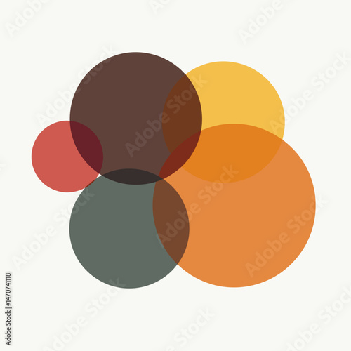 vibrant color palette with orange, yellow, brown, red, green, blue, purple, teal, olive, maroon, and navy circles