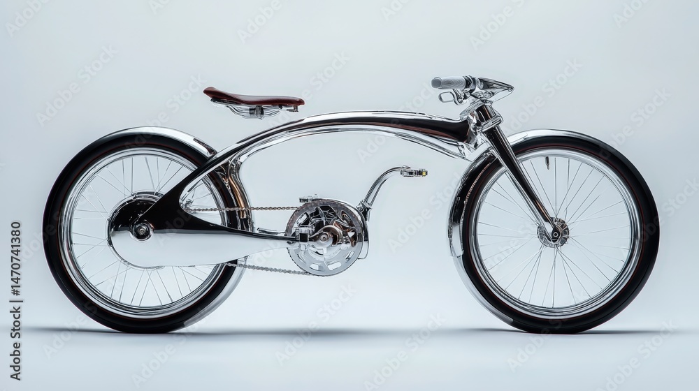 Fototapeta premium Sleek modern bicycle design with chrome finish, showcasing innovative engineering against a minimal backdrop