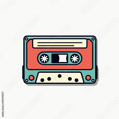 vintage cassette tape illustration with red and blue colors