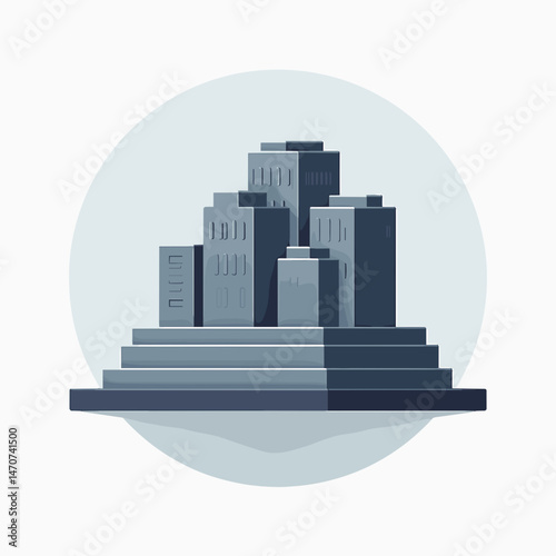 d render of modern cityscape with blue buildings on white background