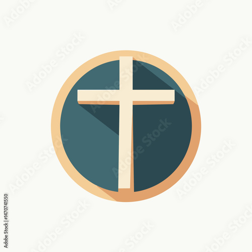cross symbol icon with blue circle  christianity logo design