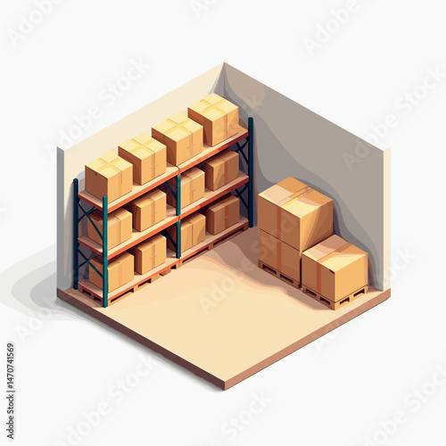 warehouse storage shelves with yellow boxes