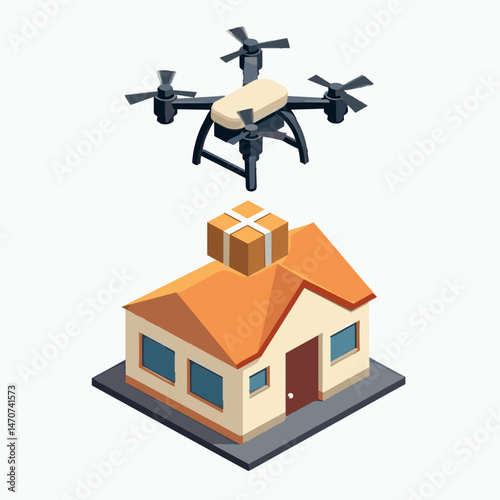 drone delivery to house with orange roof  d illustration