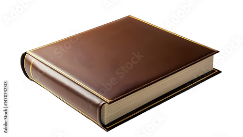 Brown book with gold trim on Transparent Background