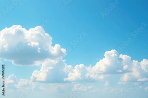 Serene blue sky, fluffy white clouds, peaceful daytime scene , soft, expanse, sky