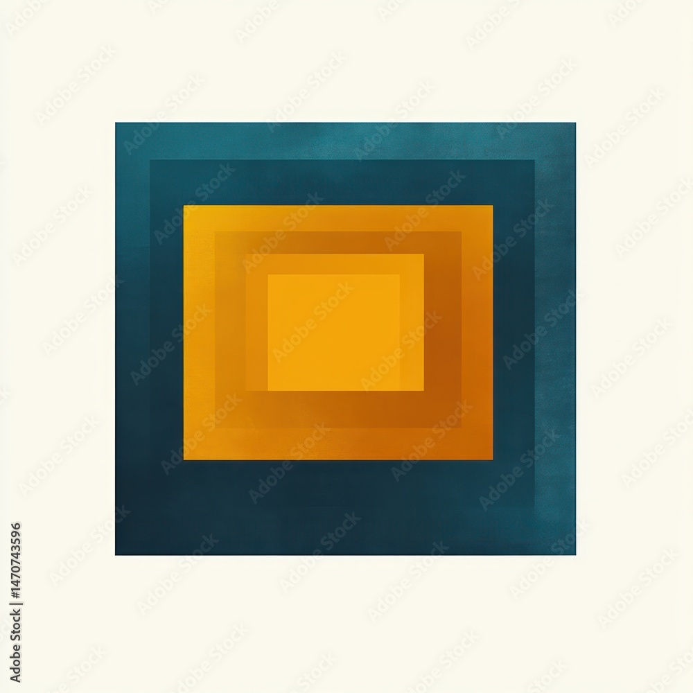 Abstract geometric artwork featuring a series of nested squares in shades of orange and teal with textured gradients on a cream background Abstract geometric artwork featuring a series of nested squares in shades of orange and teal with textured gradients on a cream background
