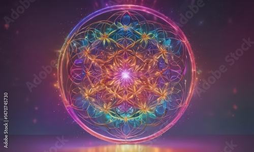Vibrant Flower of Life banner in rainbow light spectacle ,  banner,  texture