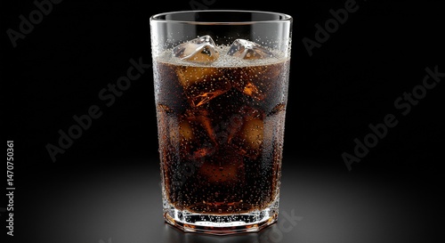 3D Cold Dark Soda in Glass – Ultra Realistic Render with Ice and Bubbles