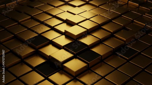 Golden Cubes Pattern Background with Geometric Design and Luxury Metallic Texture