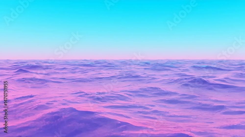 Abstract Vaporwave Low Poly Terrain with Purple Gradient Sky Pixelated Texture
