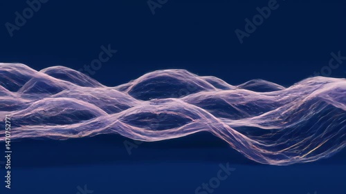 Abstract Digital Waves with Purple Glow on Deep Blue Background