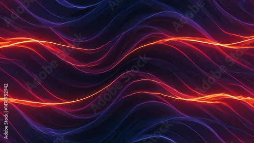 Abstract Waves Flowing Dark Blue Red Pattern with Wavy Light for Background