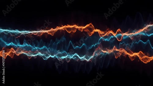 Abstract Blue and Orange Wavy Lines on Black Background Visualisation