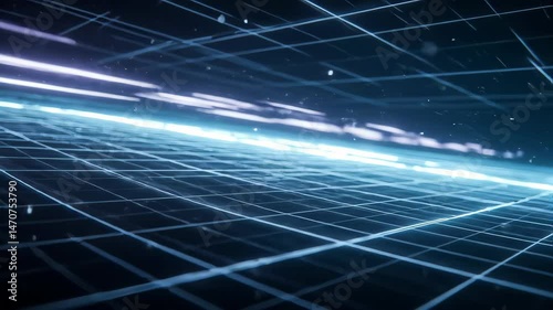 Geometric Blue Grid Pattern Background with Digital Futuristic Light Effects