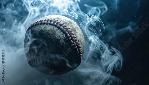 Wallpaper Mural Mysterious smoky baseball floating with dramatic lighting and red stitches Torontodigital.ca
