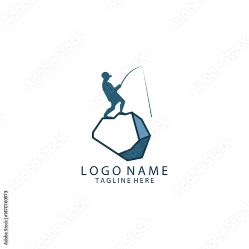 rock fisherman logo design vector