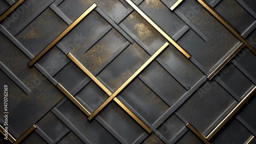 Luxurious geometric pattern and textured wall design with gold accents in dark elegance.
