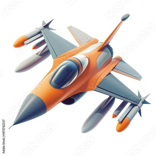 A futuristic orange fighter jet with missiles. photo