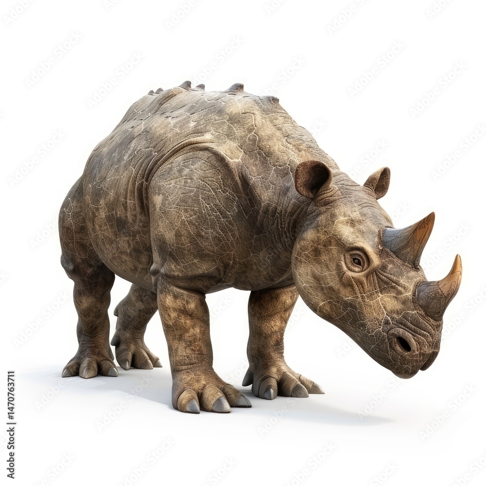 Fototapeta premium Prehistoric rhinoceros, a digitally rendered image.