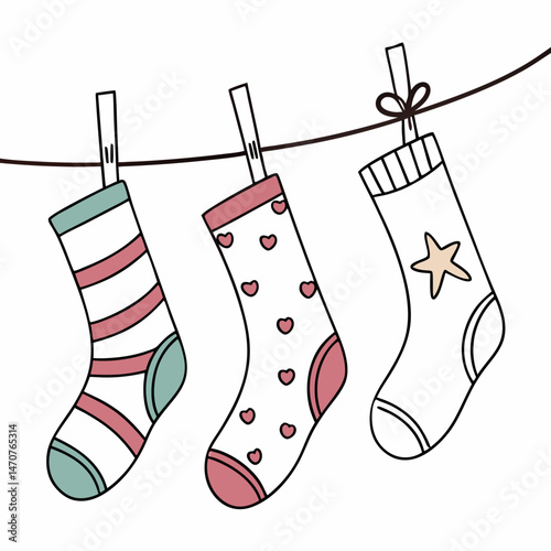Hanging-socks vector perfect for festive digital art, posters, and celebration designs.