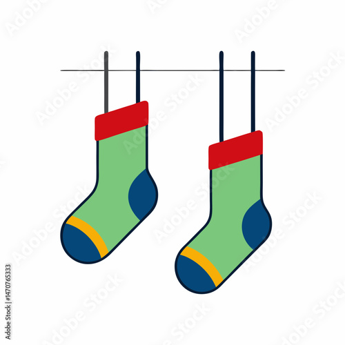 Hanging-socks vector perfect for festive digital art, posters, and celebration designs.