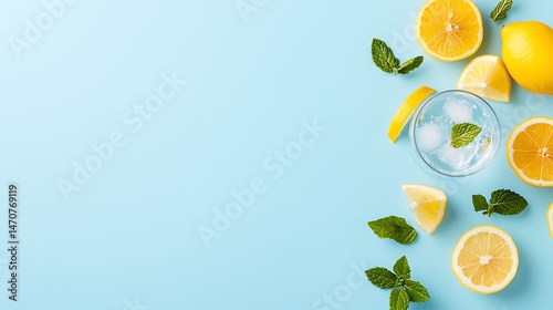 Refreshing Glass of Lemon Sparkling Water with Mint