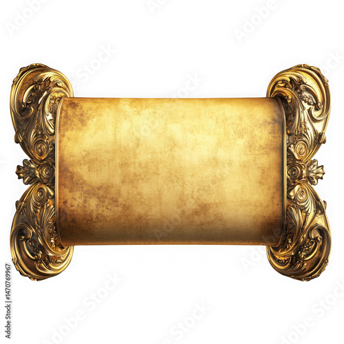 Golden scroll ornate frame design on transparent background
