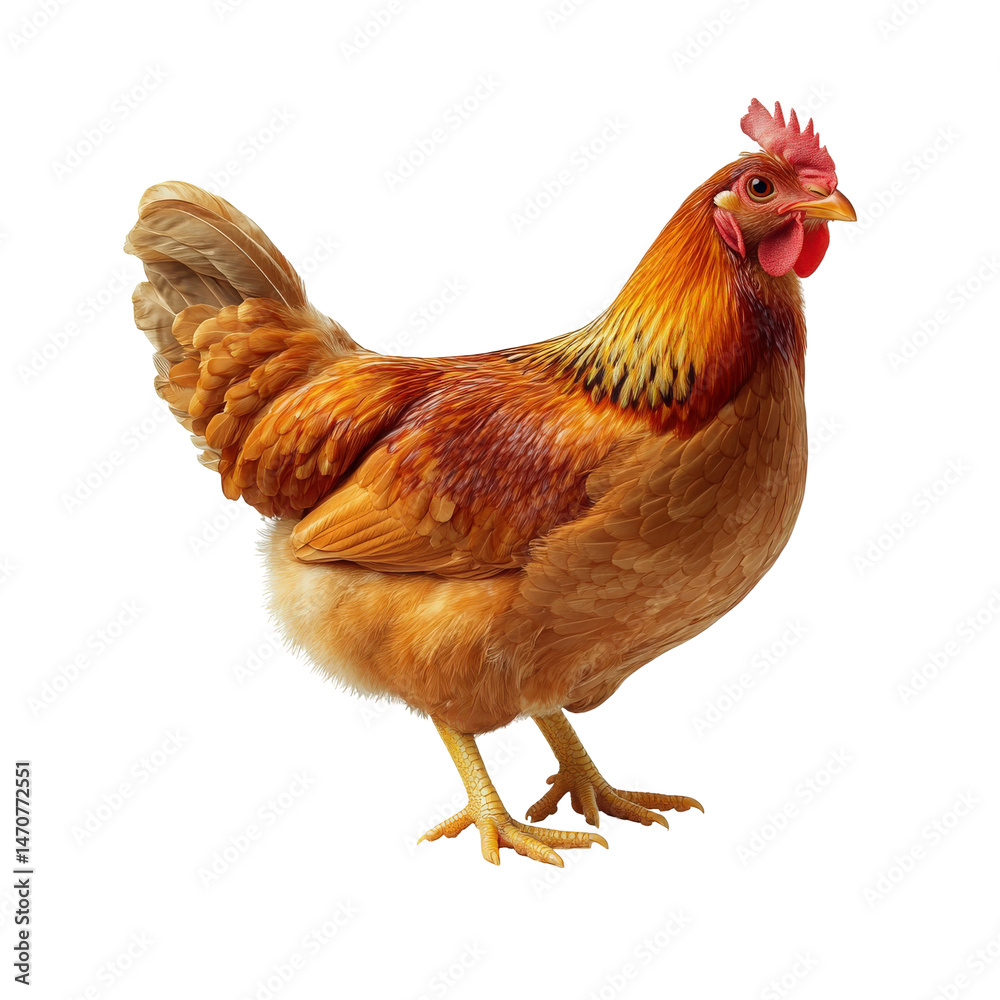 Fototapeta premium Detailed portrayal of a hen showcasing rich plumage and vibrant colors in natural light