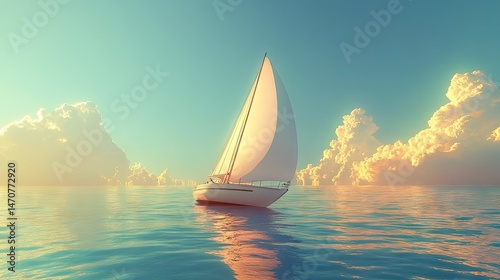 Scenic sailing vessel gliding on tranquil waters.