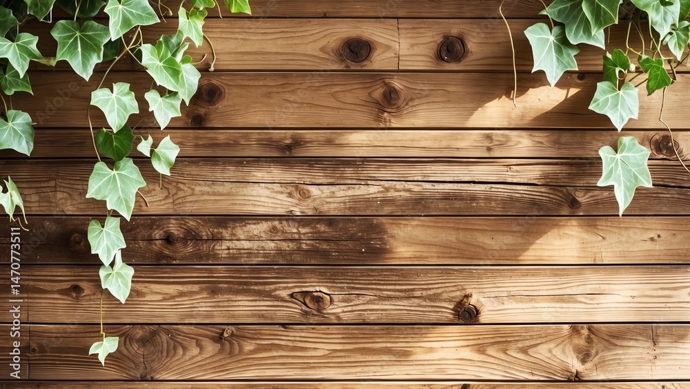 Fototapeta premium Ivy and brown wood floor frame 
