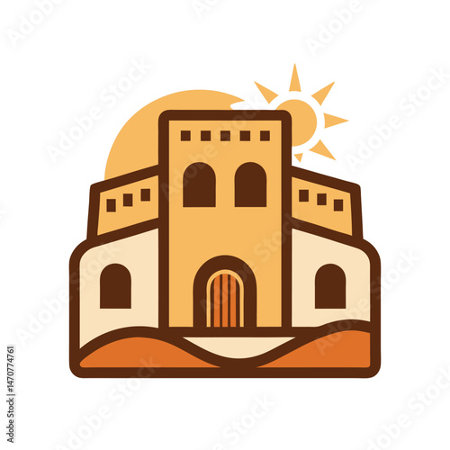 Vector illustration of an ancient castle and a tower in Greece