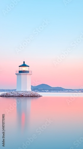 Scenic Pink Sunset Lighthouse by the Ocean