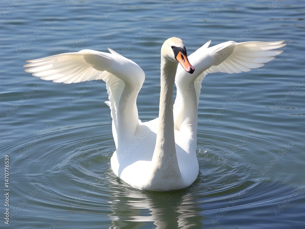 Obraz premium White Swan Swimming in Clear Water – Graceful Wildlife Scene