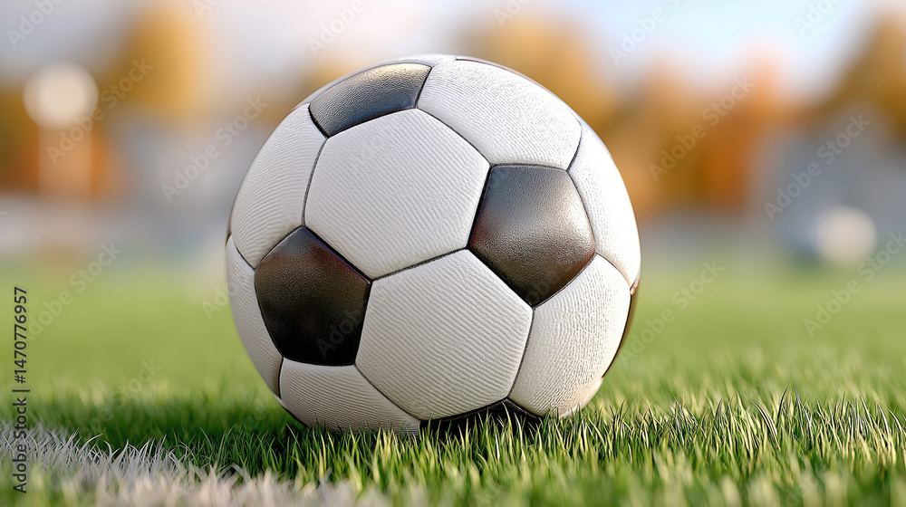 Fototapeta premium Soccer ball on grassy field