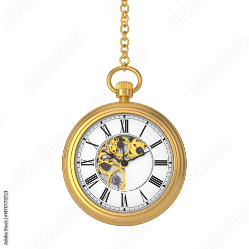 Ornate gold pocket watch suspended against a stark black backdrop elegance