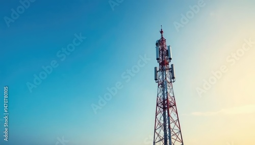Tall antenna tower against a clear blue sky, broadcasting signals , television, tall, power