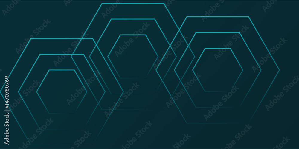 Fototapeta premium Dark blue abstract background with glowing curve. Shiny blue gradient geometric element. Dynamic hexagonal lines graphic. Modern futuristic technology concept.