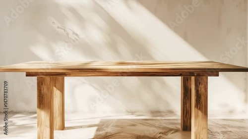 Elegant Wooden Table in Soft Natural Light and Shadow Play