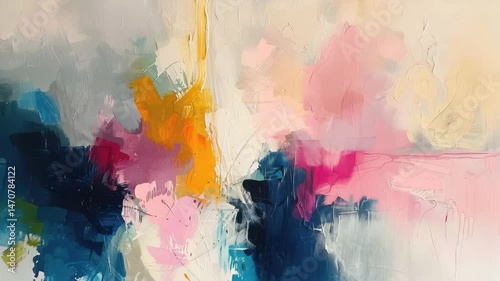 Abstract Colorful Painting with Blue, Pink, and Yellow Shades