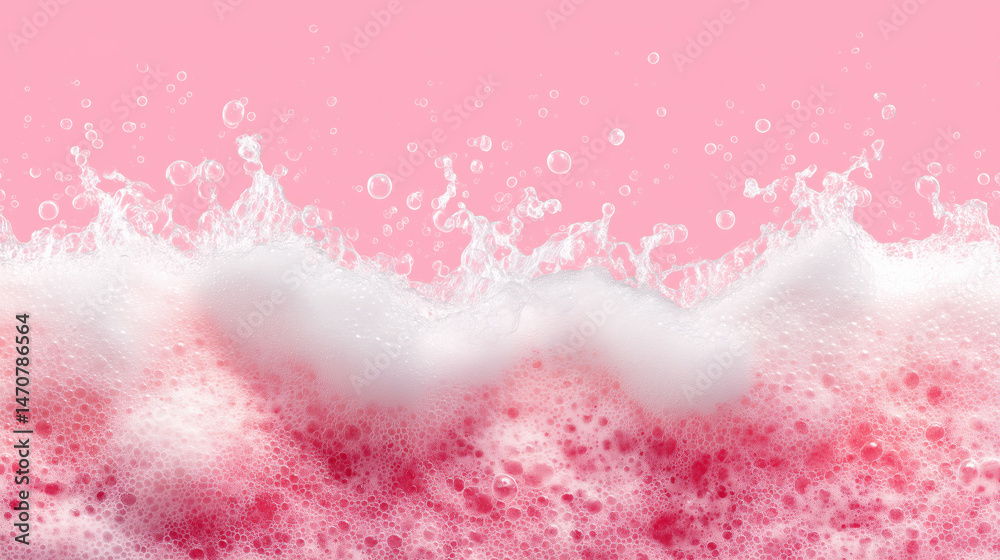 Obraz premium Pink soap foam with bubbles and splash on pastel background 