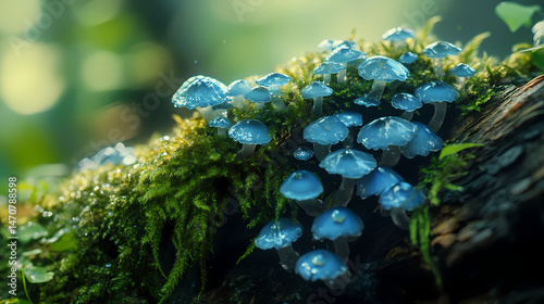 With gradually shifting hues and subtle iridescence this blue vi. [Crystalline Wilderness] | Iridescent Moss | shifting hues. Illustration
