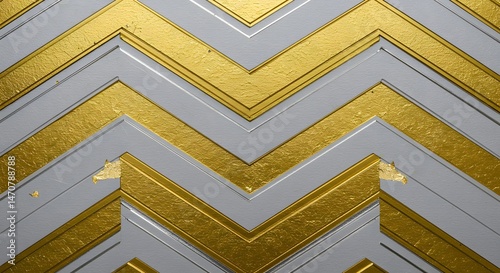 Geometric chevron pattern with textured gold and silver, featuring subtle depth and imperfect artisanal detailing creating a modern design element